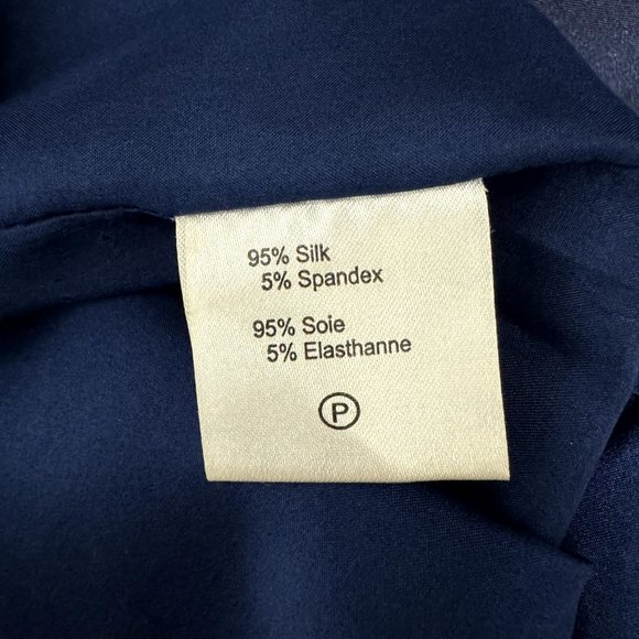 Adam Lippes Navy Blue Silk Satin Dress Size 0 Zipper Scoop Neck Mini 3/4 Sleeve - Picture 8 of 10